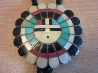 Vintage Sterling Silver Native American Zuni Indian Signed J.  D.  Massie Bolo Tie