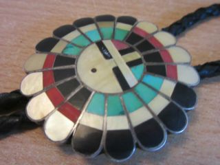 Vintage Sterling Silver Native American Zuni Indian signed J.  D.  Massie Bolo Tie 2