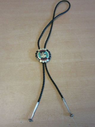 Vintage Sterling Silver Native American Zuni Indian signed J.  D.  Massie Bolo Tie 3