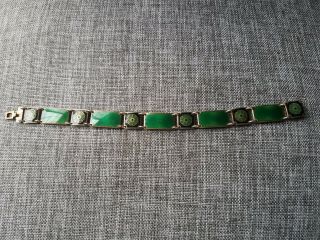 Norwegian Norway David - Andersen 925s Green Enamel Guilloche Bracelet