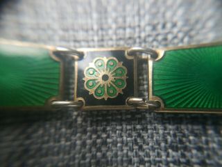 NORWEGIAN NORWAY DAVID - ANDERSEN 925S GREEN ENAMEL GUILLOCHE BRACELET 3