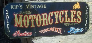 Custom Vintage Motorcycle Repair Sign,  Sales & Service Gold Leaf,