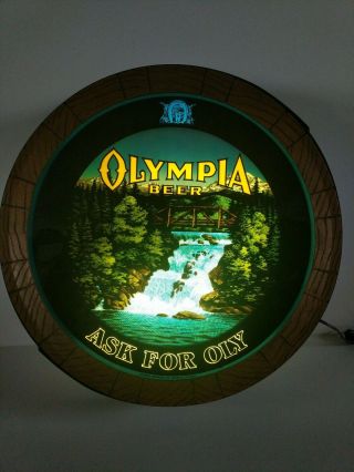 Olympia Beer Sign Vintage Water Motion Spinning Lighted Bar Light Keg Waterfall