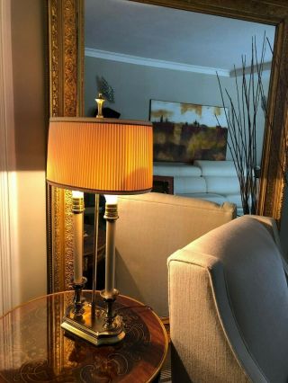 Vintage Stiffel Solid Brass Bouillotte Decor 2 Way Candlestick Desk Table Lamp