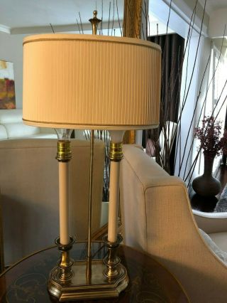 Vintage Stiffel Solid Brass Bouillotte Decor 2 way Candlestick Desk Table Lamp 2