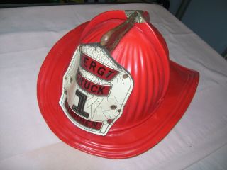 Old Vintage Fire Department Fireman Helmet Leather Nameplate Cairns Brother 1