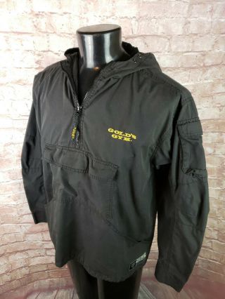 Vtg 90s Black Golds Gym Pullover 1/4 Zip Hoodie With Gold Embroidery Sz M