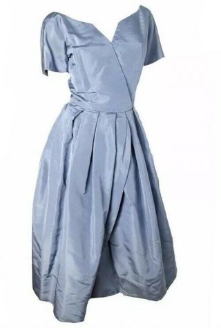 Vintage 1950s Christian Dior York Silk Ice Blue Dress & Crinoline Skirt