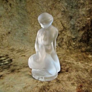 Vintage Lalique Frosted Crystal Nude Lady Leda And The Swan Figurine/signed