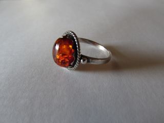 Vintage - Antique Sterling Silver & Amber Ring - Handcrafted - Size 8