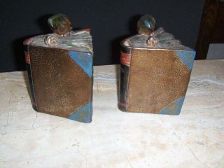 Antique Vintage Book Bookends With Bird Signed