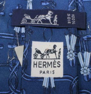 Vintage Hermes Paris 673oa 100 Silk Blue/gray Bridle & Ribbons Men 