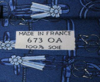 VINTAGE HERMES PARIS 673OA 100 SILK BLUE/GRAY BRIDLE & RIBBONS MEN ' S TIE 3