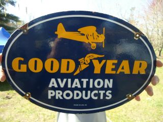 Vintage 1939 Good Year Aviation Products Porcelain Tires Sign