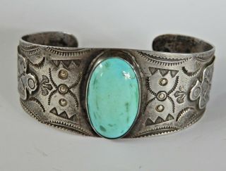 Vintage Fred Harvey Era Sterling Silver Turquoise Cuff Bracelet