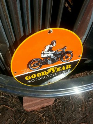 Vintage 1936 Goodyear Motorcycle Tires Porcelain Sign Rack Plate