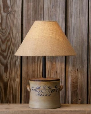 Primitive Country Crock Lamp Vintage Style Farmhouse Country 19 " W/ Shade