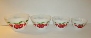 4 Vintage Fireking Mixing Bowl Set Apples & Cherries Nesting Bowls Retro Kitchen
