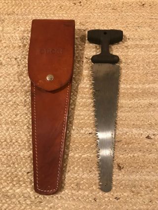 Vintage Buck Knive Sawbuck Hand Saw With Leather Sheath