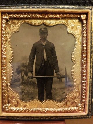 Rare African American Miner W/ Shovel In Hand & Cigar In Mouth.  Full Case.