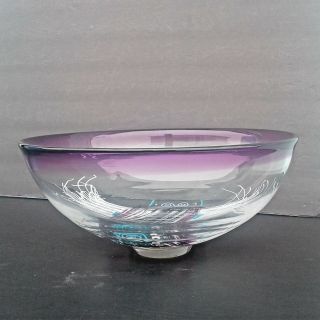 Large Vintage Modern Signed Robert Buick Canadian Studio Fused Art Glass Bowl 2