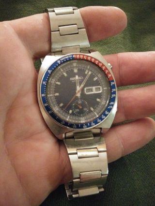 Vintage Mens Seiko Pogue Automatic 6139 - 6005 Pepsi Chronograph Wristwatch Watch