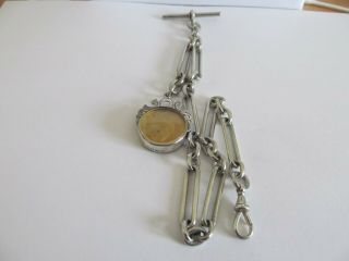 Antique Albert Pocket Watch Chain Solid Silver With Solid Silver Fob V.  G.  C