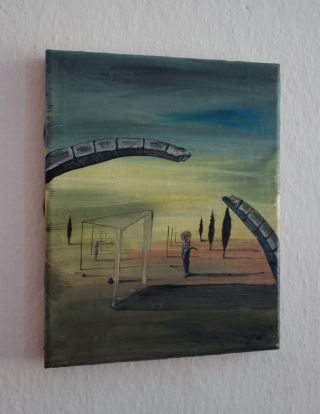 Rare oil on canvas painting of Surreal landscape,  signed,  Salvador Dali with 10