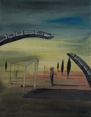 Rare oil on canvas painting of Surreal landscape,  signed,  Salvador Dali with 2