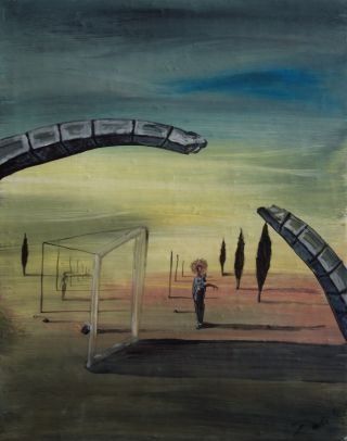 Rare oil on canvas painting of Surreal landscape,  signed,  Salvador Dali with 9