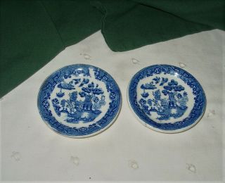 Vintage Ceramic Dishes Flo Blue Willow Barbie Doll Size Plate Set Of 2
