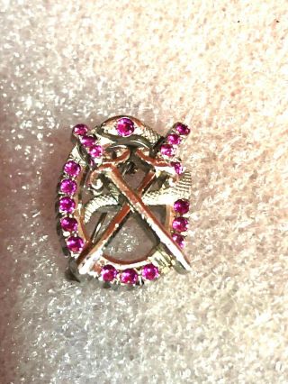 Vintage 10k White Gold Theta Chi Fraternity Pin W/red Gems