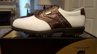 Vintage Footjoy Dryjoys Aquaflex Mens Golf Shoes 53703 Wh/brn Croc 11.  5m