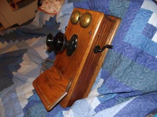 Vintage Antique Kellogg Hand Crank Oak Wall Telephone 3