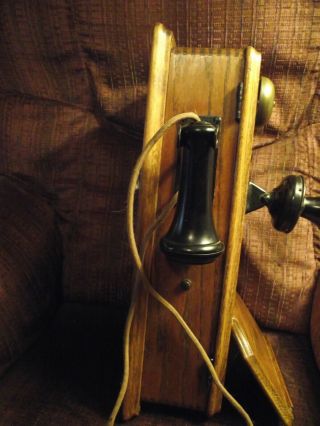Vintage Antique Kellogg Hand Crank Oak Wall Telephone 4