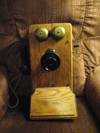 Vintage Antique Kellogg Hand Crank Oak Wall Telephone 8