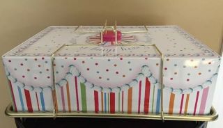 Rare Glitterville Vintage Style 16 " Lx12 " Wx5 " H Tin Cupcake & Sheet Cake Carrier
