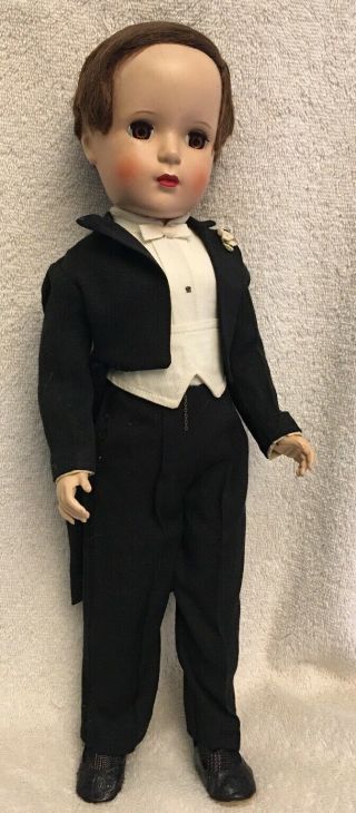 Vintage Madam Alexander 18” Boy Doll Godey Groom In Tuxedo Hard Plastic