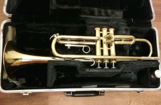 Vintage Selmer Bundy Trumpet,  W/ Vtg.  Case & Bach Mouthpiece,  Good Valves