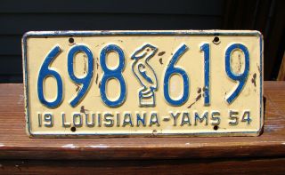 Vintage 1954 Louisiana Yams License Plate Pelican 698 - 619