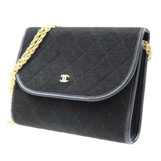Chanel Cc Logo Chain Shoulder Bag Black Canvas France Vintage Authentic S132 W