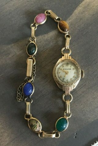 Vintage Ladies Bulova Watch,  17 Jewels/swiss W/14k Gold Scarab Band - Running