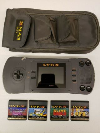 Vintage Atari Lynx Handheld Portable System Pag - 0201 W/ Case & 4 Games