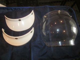 Vintage 1968 Bell Toptex Shorty Pearl White Metalflake Helmet Size 7 1/4,  Visors 8