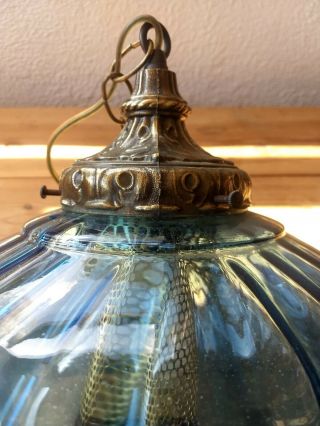Vintage Midcentury Swag Lamp Blue Glass Retro Hanging Wall Lamp. 2