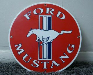 Vintage Ford Mustang Porcelain Metal Sign Gas Station Pump Plate Oil Gasoline