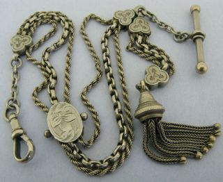 Antique Victorian White Metal Albertina Watch Chain Or Bracelet W Tassel Fob