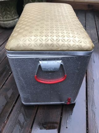 Vintage Mid Century Cronstroms Cronco Aluminum Cooler Padded Lid Seat Ice Chest