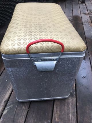 Vintage Mid Century Cronstroms Cronco Aluminum Cooler Padded Lid Seat Ice Chest 5