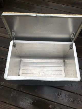 Vintage Mid Century Cronstroms Cronco Aluminum Cooler Padded Lid Seat Ice Chest 6